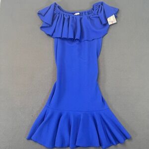 Lularoe Cici Dress Sm Off The‎ Shoulder Solid Blue Flounce Ruffle Stretch Boho